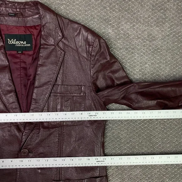 Vintage Wilsons Leather Jacket Blazer Men's 42 Fits 38-40 Burgundy Oxblood 70s - Picture 8 of 14